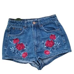 H&M Shorts Women's Size 4 Blue Coachella Denim Jean Floral Embroidered Festival